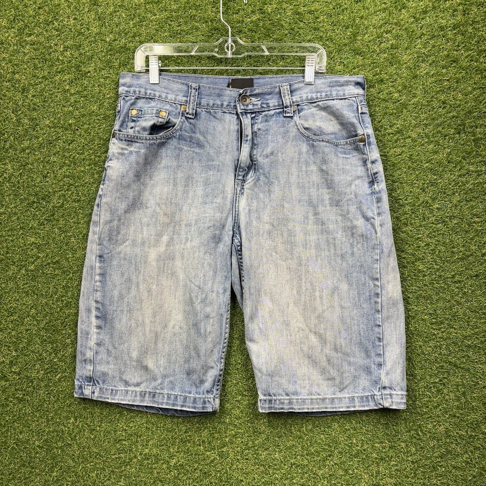 Helix Jean Shorts Mens 34 Blue Distressed Denim Jorts Light Wash Casual Summer